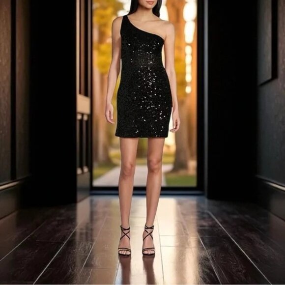 Gianni Bini Dresses & Skirts - Gianni Bini Social One Shoulder Glitz Sequin Mini Dress SZ 3 - NWT